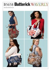 5658 4 GOOD SIZE SHAPED LINED POCKET TOTE BAGS PATTERN